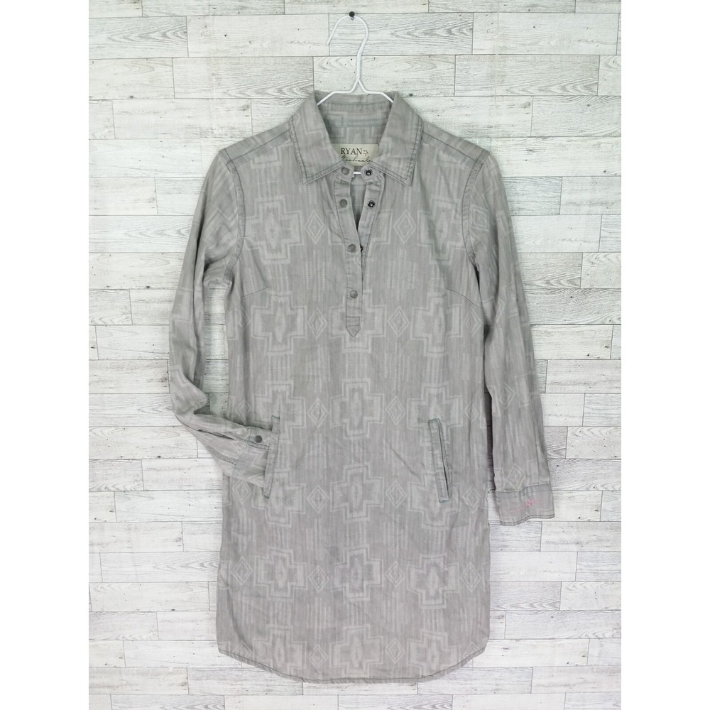 Ryan Michael Pearl Snap Tunic Top Shirt Dress Women's Size S Small Western Denim